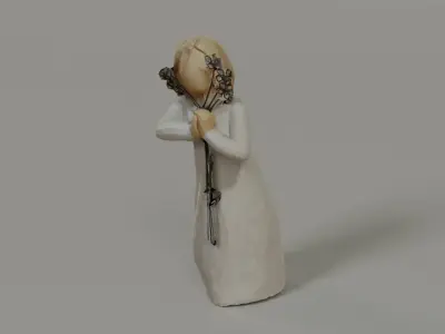 Wooden Flowergirl sculpture  Low-poly 3D model