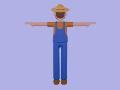 Stylized 3D Farmer Character - Cartoon Male in T-Pose 3D model