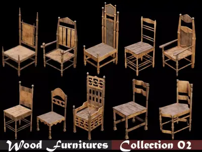 PBR WOOD FURNITURES - Collection 02  - 4K Textures Game Ready Low-poly 3D model