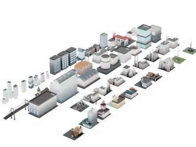 Low poly factories Low-poly 3D model