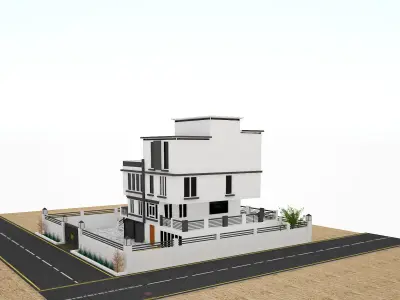 Low Poly Exterior house on deserted street Free low-poly 3D model