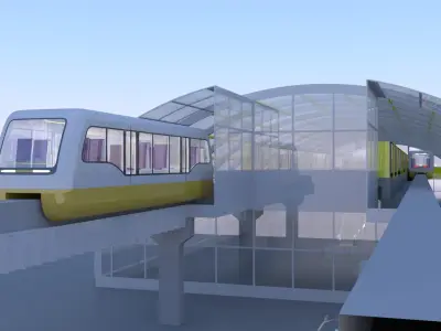Monorail station with trains 3D model