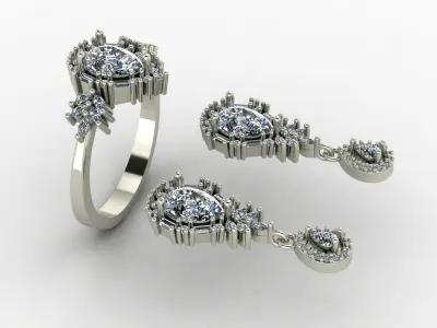 Pear baguette marquise and round cut diamond set 3D print model