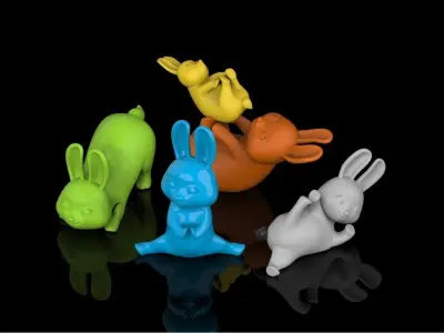 rabbits group of bunny figurines 3D print model