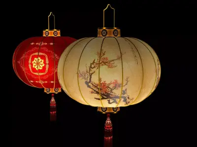 Chinese red lantern  Low-poly 3D model 5