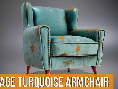 Vintage Turquoise Armchair model pack Low-poly 3D model