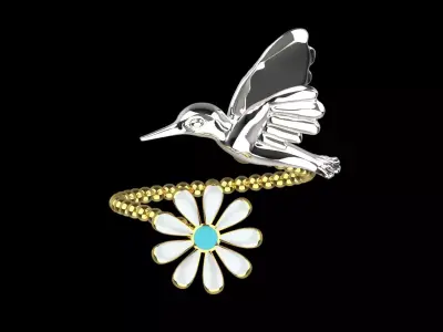 Gold stl 3dm Ring with Bird and Flower Design Model gr0140 3D print model