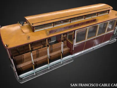 San Francisco Classic Cable Car Railway Videogame Asset Low-poly 3D model
