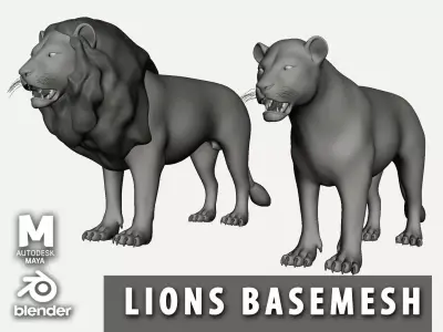 Lion Couple Low-poly 3D model