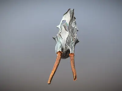 Photorealistic scanned skull with horns and markings  Low-poly 3D model