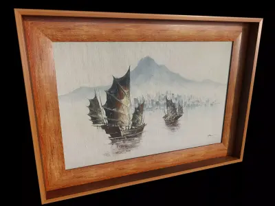 Chinese Junk Boats Oil Painting  3D model