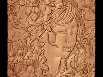 Japanese anime girl with flowers3 CNC 3D model 3D print model