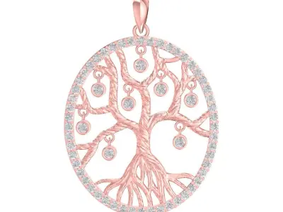 luxury oval diamond tree of life pendant 3081 3D print model