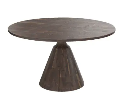 Dark Brown Reclaimed Wood Round Dining Table 3D model