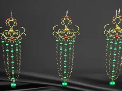 earrings pair of with beads 3D model