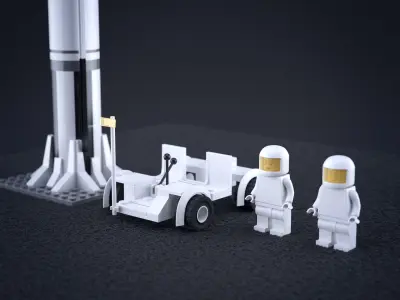 Lego Nasa Apollo Saturn Rocket with moon vehicel and astronauts Low-poly 3D model