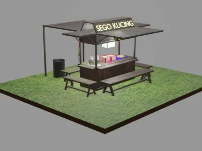 Stand booth angkringan sego kucing kiosk 3D model