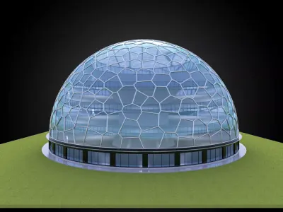 Dome building voronoi pattern and glass structure 3D model