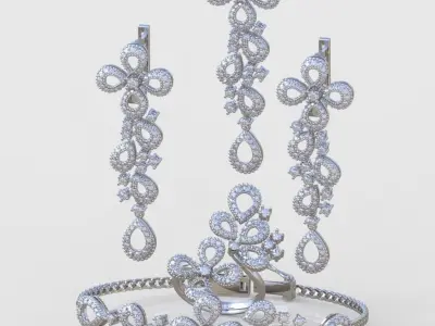 Ring Bracelet Earring and Pendant Set 3D printable model 0014 3D Model Pack