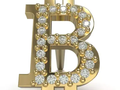 Bitcoin stud earring with gems 3D print model
