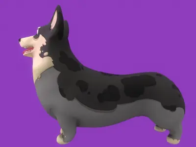 Stylized Spotted Grey Welsh Corgy for Games and Animation  Low-poly 3D model