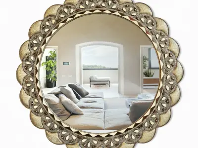 Vintage Scalloped Metal Work Mirror 3D model