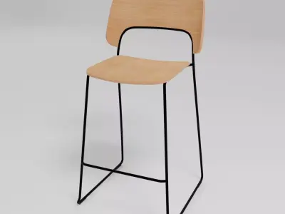 AFI - Stackable sled base low stool with backrest - Free 3D model