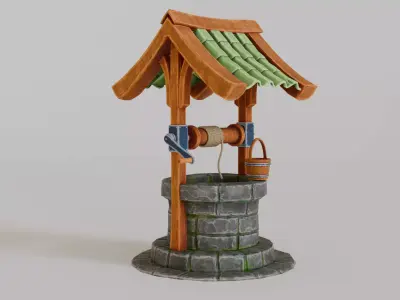 Stylized Medieval Water Well Low-poly 3D model