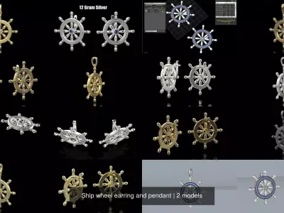 Ship wheel earring and pendant 3D Model Pack