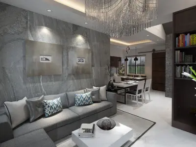 Living Room and Kitchen interior design  3D model