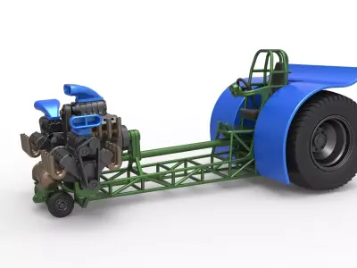 Pulling tractor with 3 engines V8 Version 6 Scale 1 to 25 3D print model