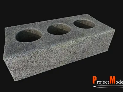 Bricks-Version003 concrete block with three holes Low-poly 3D model