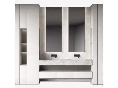 Bathroom kit Minimal furniture Rectangle mirror countertop sink 3D model