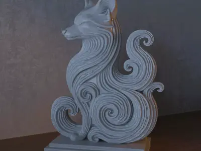 Minimalist Marble Fox Sculpture 3D print model