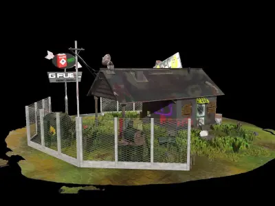 Abandoned Petrol Station Low-poly 3D model
