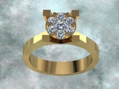 Golden Luxury Engagement Diamond Ring 3D print model