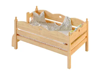 Childrens bed with removable sides Cradle made of solid beech 3D model