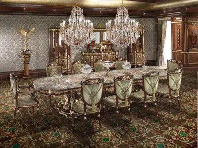 Louis XIV marble dining table by Modenese Luxury Interiors 3D model