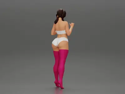 Attractive girl in bikini and stockings Leaning Against car 3D print model