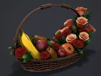 Basket with flowers and fruits 3d model 3D model