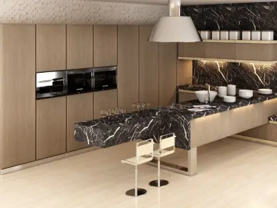kitchen 1 modern with marble counter tops 3D model