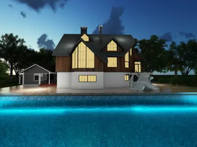 exterior villa with pool  Free 3D model