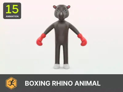 Boxing Rhino Animal Animated  Low-poly 3D model