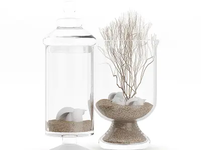 Glass Containers with Sand and Shells 3D model
