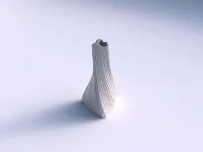Vase twist tilted triangle with wavy grid plates 3D print model