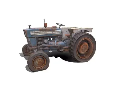Wrecked Blue Tractor Low-poly PBR Low-poly 3D model