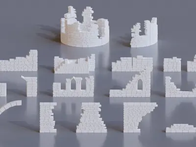 35 Modulars game assets ruines Low-poly 3D model