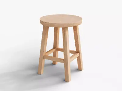 Wooden Stool - Short Seat - Realistic PBR 3D Model Low-poly 3D model