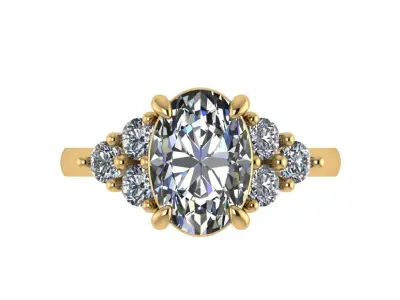 Oval and round multi stone diamond ring 3D print model