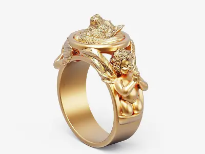 Wolf and praying baby angel  Silver Gold  Print 3D print model